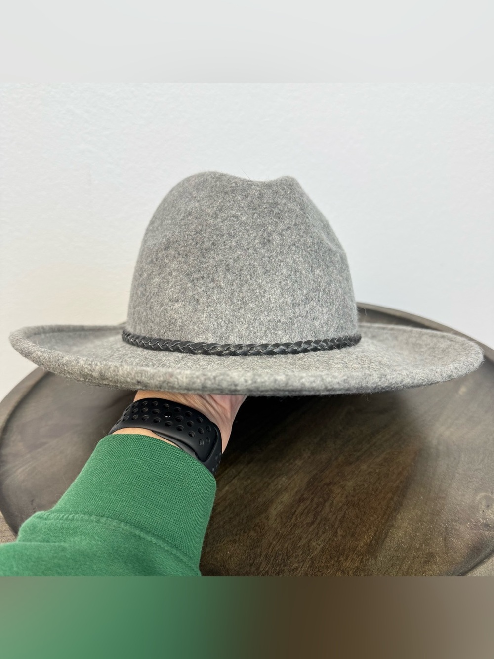 World Market Gray 100% Wool Wide Brim Fedora Braided Trim Festival Boho
